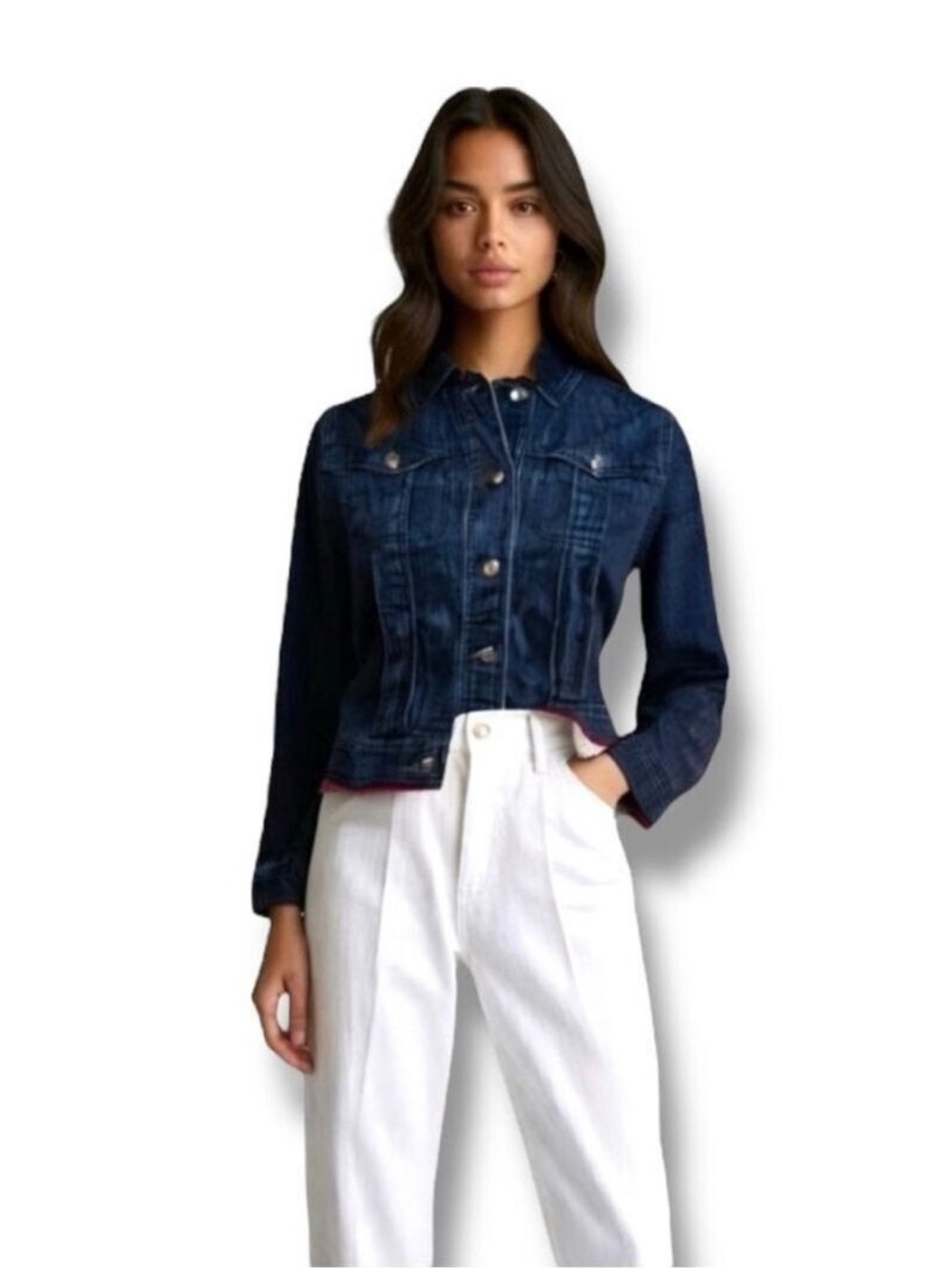 Max Studio London Cropped Jean Jacket size S Dark Denim
Wash